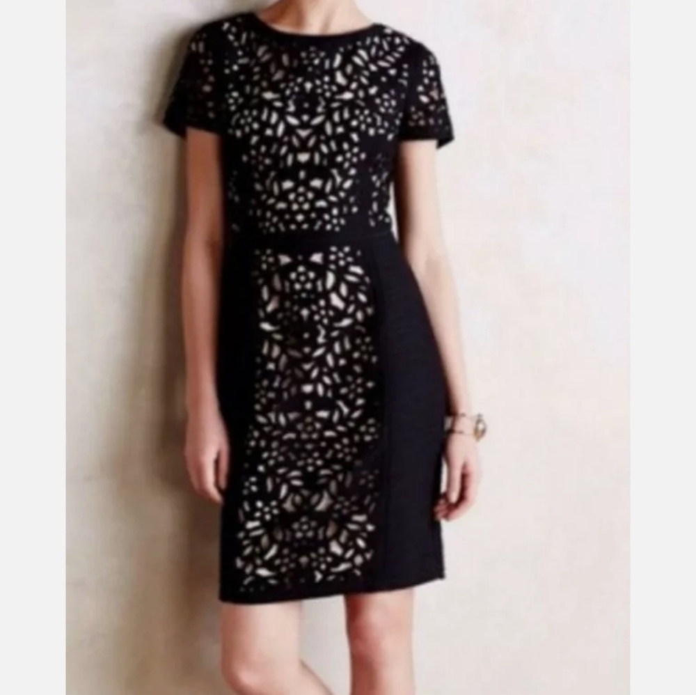 Anthropologie Maeve Black Floral Cutout Dress 0
